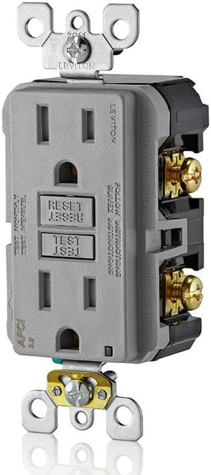 Leviton AFCI Outlet, 15 Amp, Self Test, Tamper-Resistant with LED Indicator Light, Protection from Electrical Fires, AFTR1-GY, Gray