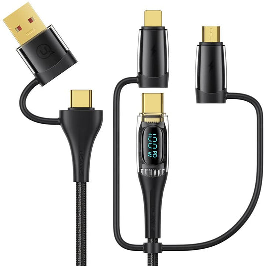 USB C to Multi Charging Cable, USAMS 100W 4FT 5A Type C to Type C Fast Charger Charging Cord with LED Display 5-in-1 C/A to C/Micro/IP Sync Charger Adapter Compatible for Laptop/Tablet/Phone