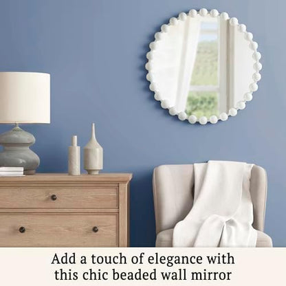 Madison Park Round Mirror, Metal Frame Circle Mirror 27 inch, Wall Art Decor Mounted Hanging for Entryway, Bathroom, Hallway, Living Room, Vanity, Marlowe, White