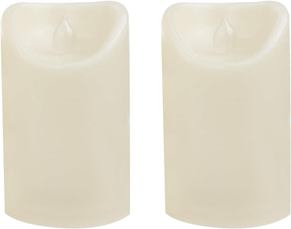 Waterproof Outdoor Battery Operated Flameless Candles with Auto Timer Flickering Plastic Resin Electric LED Pillar Lights for Lantern Patio Garden Wedding Party Decorations 3x5 Inches Ivory 2 Pack