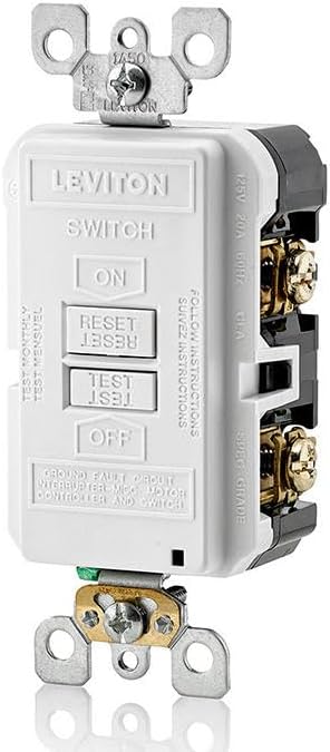 Leviton Blank Face GFCI, 20 Amp, Self Test, LED Indicator Light, Provides GFCI Protection Where an Outlet is not Needed, GFRBF-W, White