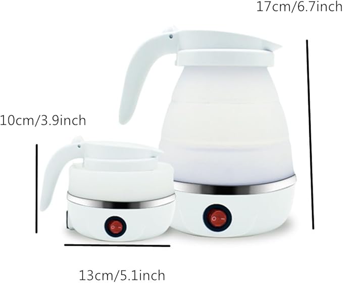 Travel Collapsible Electric Kettle, Silicone Collapsible Heating Water Boiler, Portable Tea Kettle for Coffee Fast Water Boiling Pot with Separable Power Cord 110V (White)