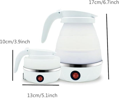 Travel Collapsible Electric Kettle, Silicone Collapsible Heating Water Boiler, Portable Tea Kettle for Coffee Fast Water Boiling Pot with Separable Power Cord 110V (White)