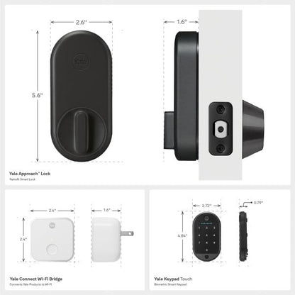 Yale Approach™ Lock Deadbolt, Black Suede Key-Free Smart Entry Door Lock with Wi-Fi Connected Touchscreen Keypad and Biometric Fingerprint Scanner for Code Entry, B-YRR110-F-WF1-N-BSP