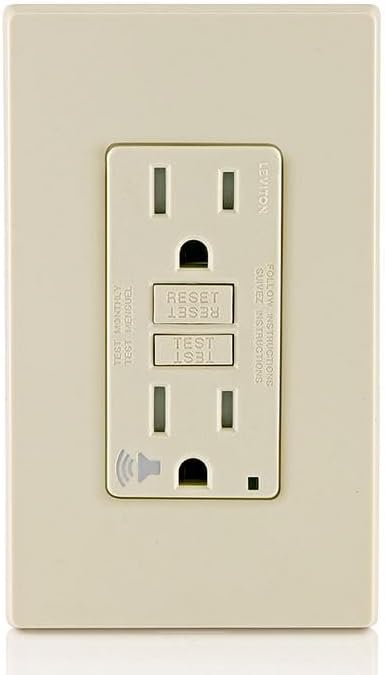 Leviton Outlet with Audible Alarm, 15 Amp, Self Test, Tamper-Resistant with LED Indicator Light, Great for Refrigerators in Garages, GFTA1-T, GFCI, Light Almond