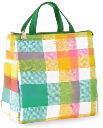 kate spade new york Portable Soft Cooler Lunch Bag, Thermal Tote with Insulated Interior Lining and Storage Pocket, Lunch Tote for Women, Spring Plaid