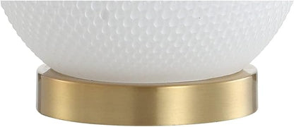 JONATHAN Y 20.5" White/Brass Gold Glass/Metal Table Lamp, Contemporary Hobnail Texture Globe Lamp with White Linen Shade for Living Room Bedroom, LED Bulb Included JYL1040A