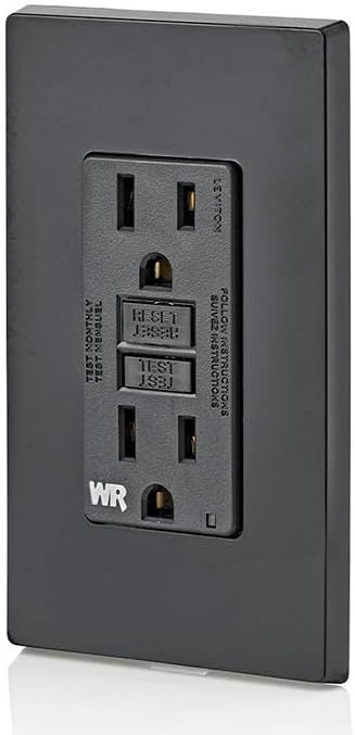 Leviton GFCI Weather-Resistant Outlet, 15 Amp, Self Test, Non Tamper-Resistant with LED Indicator Light, Outdoor Locations, GFWR1-E, Black