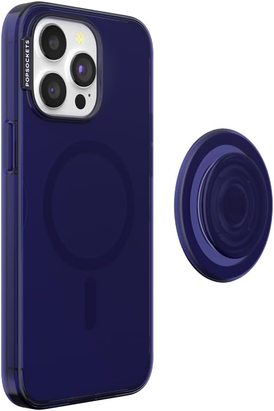 PopSockets iPhone 15 Pro Max Case with Phone Grip and Slide Compatible with MagSafe, Phone Case for iPhone 15 Pro Max, Wireless Charging Compatible - French Navy