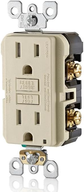 Leviton GFCI Outlet, 15 Amp, Self Test, Tamper-Resistant with LED Indicator Light, Protection from Electric Shock and Electrocution, GFTR1-T, Light Almond