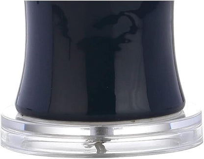 JONATHAN Y 26.5" Navy Blue Ceramic Table Lamp for Living Room, Bedroom Nightstand, White Linen Drum Shade, Bamboo Design Modern Bedside Desk Lamp with LED Bulb Included JYL3015A