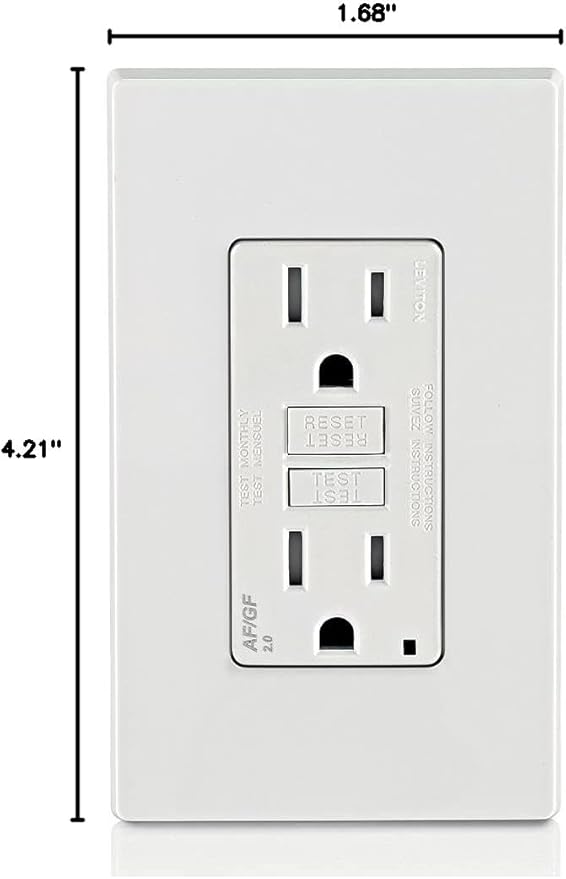 Leviton Dual-Function AFCI/GFCI Outlet, 15 Amp, Self Test, Tamper-Resistant with LED Indicator Light, Protection from Both Electrical Shock and Electrical Fires in One Device, AGTR1-W, White