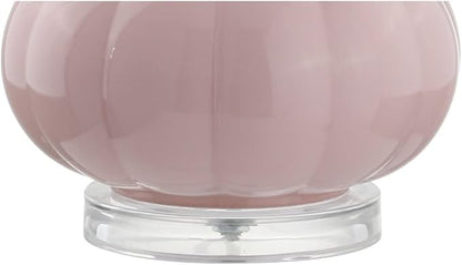 JONATHAN Y 28.5" Pink Glass Teardrop LED Table Lamp Set of 2 for Living Room Bedroom Nightstand, White Linen Shade Modern Transitional Bedside Desk Lamp JYL1079A-SET2