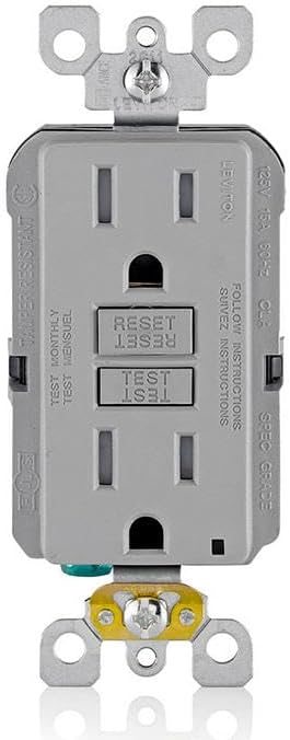 Leviton GFCI Outlet, 15 Amp, Self Test, Tamper-Resistant with LED Indicator Light, Protection from Electric Shock and Electrocution, GFTR1-GY, Gray