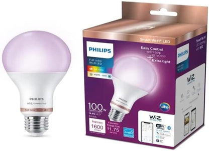 Philips Color and Tunable White A21 LED High Lumen 100W Equivalent Dimmable Smart Wi-Fi Wiz Connected Light Bulb, Compatible with Alexa, Google Assistant, and Siri Shortcuts (2-Pack) (9290024493)