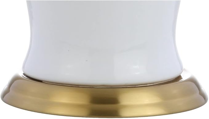 JONATHAN Y 29" White/Gold Traditional Ceramic Urn LED Table Lamp for Bedroom Decor, White Linen Drum Shade, Classic Nightstand Lamp for Living Room, LED Bulb Included JYL4026A