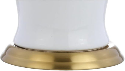 JONATHAN Y 29" White/Gold Traditional Ceramic Urn LED Table Lamp for Bedroom Decor, White Linen Drum Shade, Classic Nightstand Lamp for Living Room, LED Bulb Included JYL4026A