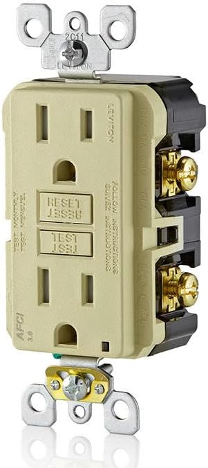 Leviton AFCI Outlet, 15 Amp, Self Test, Tamper-Resistant with LED Indicator Light, Protection from Electrical Fires, AFTR1-I, Ivory