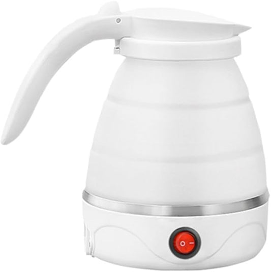 Travel Collapsible Electric Kettle, Silicone Collapsible Heating Water Boiler, Portable Tea Kettle for Coffee Fast Water Boiling Pot with Separable Power Cord 110V (White)