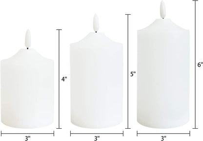GenSwin Waterproof Flameless Flickering LED Candles with Remote & Timer,Battery Operated Pillar 3D Wick Candles for Indoor Outdoor Lanterns, Won’t melt, Long-Lasting(White, Set of 3)