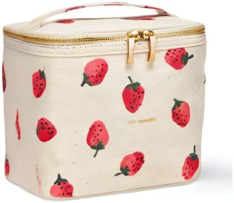 kate spade new york Beige Lunch Bag, Small Insulated Lunch Tote, Thermal Bag with Double Zipper and Carrying Handle, Strawberries