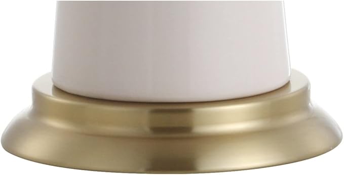 JONATHAN Y 29" Cream Modern Ceramic Column Table Lamp with Brass Gold Base, Elegant Bedside Lamp for Living Room Bedroom Nightstand, White Linen Shade, LED Bulb Included JYL3046A