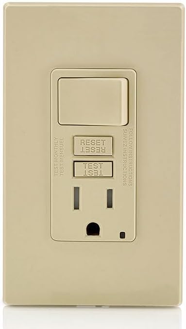 Leviton GFCI Combination Outlet with Switch, 15 Amp, Self Test, Tamper-Resistant with LED Indicator Light, Saves Space, GFSW1-I, Ivory