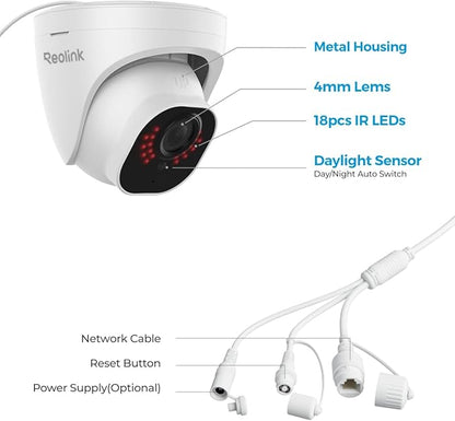 REOLINK Wired Security Camera Outdoor, IP PoE Dome Surveillance Camera, Smart Human/Vehicle Detection, Work with Smart Home, 100ft 5MP HD IR Night Vision, Up to 512GB microSD Card, RLC-520A