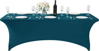 Spandex Table Cover for 8FT or 4ft or 6ft Table Universal Fitted Stretch Tablecloth for Party, Banquet, Wedding and Events-Peacock