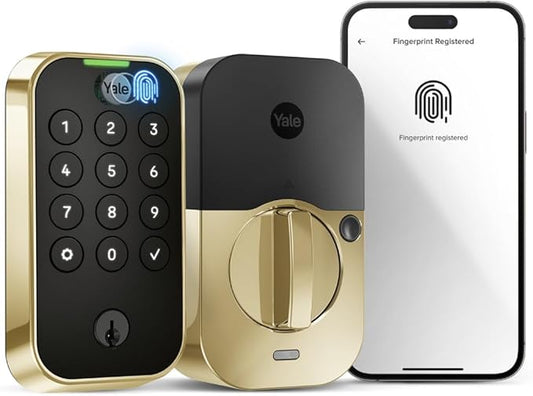 Yale Assure Lock 2 Touch Deadbolt, Lifetime Brass Keyed Smart Entry Door Lock with Bluetooth Connected Keypad and Fingerprint Scanner for Code Entry (No Wi-Fi), YRD410-F-BLE-P05