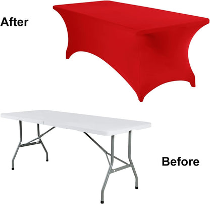 2Pack Spandex Waterproof Table Covers 8ft，Spandex 8ft Waterproof Table Cover for Party,Wedding, Banquet, and Events(Red)