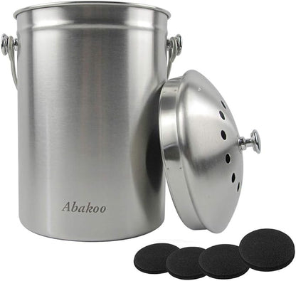 Compost Bin Countertop, Composter Bucket with Lid Abakoo 1.6 Gallon Stainless Steel Kitchen Waste Pail Plus 4pcs Bonus Charcoal Filters Clean & Odor Free