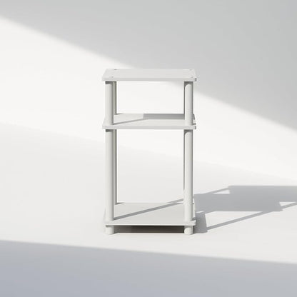 Furinno JUST Side Table, 3-Tier End Table, Open Shelves Night Stand, Bedside Table, Toolless Assembly, for Living Room, Bedroom, Bathroom, White