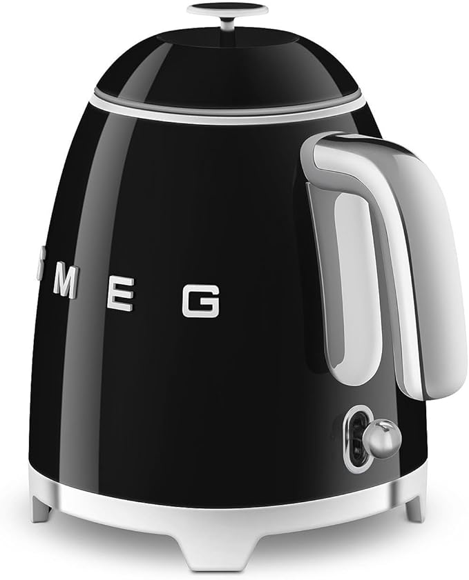SMEG Mini 50's Retro Style 3 Cup Electric Kettle with Double Wall Anti Slip Base and Water Level Indicator (Black)