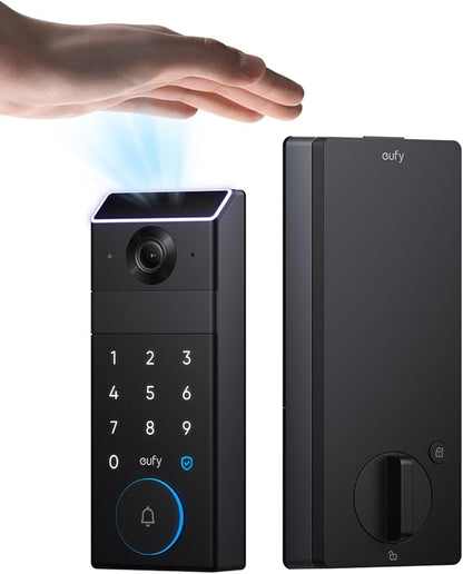 eufy FamiLock S3 Smart Lock With Palm Vein Recognition - Keyless Entry Door Lock for Front Door, 3-in-1 Wi-Fi Keypad Deadbolt+ 2K HDR Camera+ Doorbell, ANSI/BHMA Grade 1, Motion Sensor, No Monthly Fee