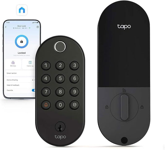 Tapo Smart Wi-Fi Deadbolt Door Lock - Fingerprint Recognition, Keyless Tactile Buttons & in-App Monitoring, Auto-Lock, IP54, BHMA Certified, Compatible with Standard Door Sizes, Tapo DL105