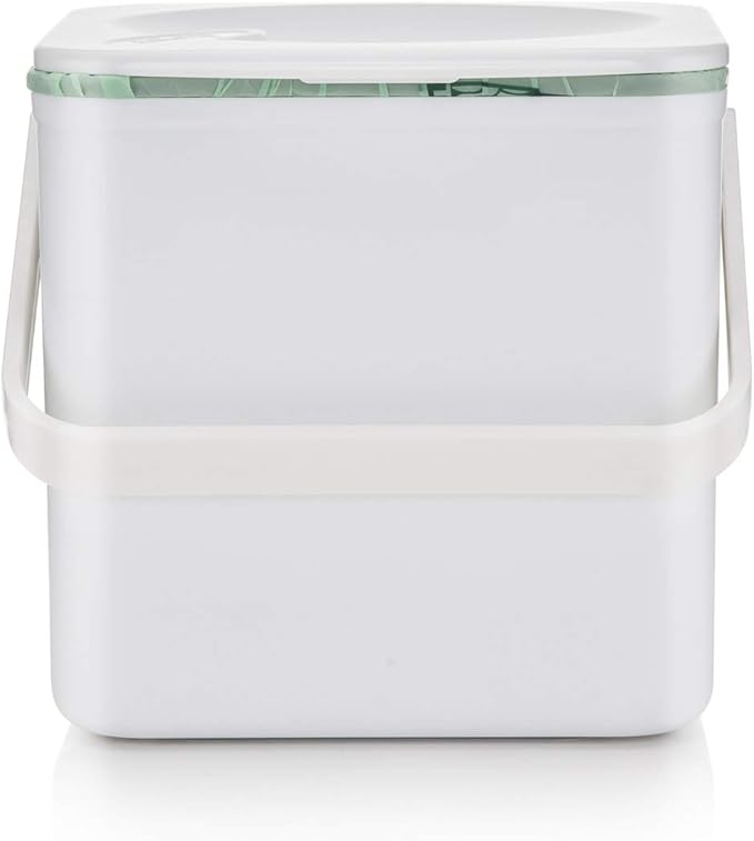 Minky Homecare Kitchen Compost Bin – Countertop Food Waste Caddy with Easy Wipe Clean Interior – Made in The UK - 3.5L (0.9 gal.) (White)