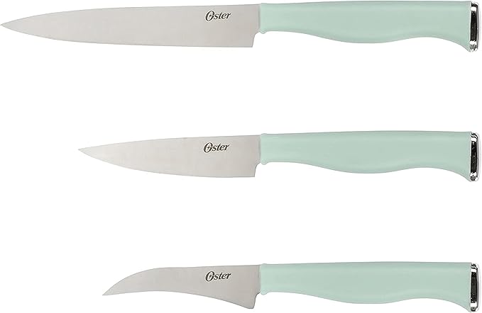 Oster Langmore 15 Piece Stainless Steel Cutlery Knife Block Set W/Black Box – Moss Blue