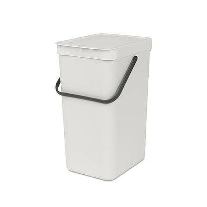 Brabantia Sort & Go Kitchen Recycling Bin | S / 4.2 Gal / 16L | Light Gray | Removable Stay-Open Lid, Carry Handle | Trash Can for Bottles, Cans, Paper, Glass | Wall-Mounting Bracket Included