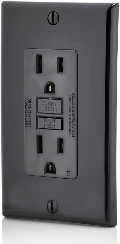 Leviton GFCI Outlet, 15 Amp, Self Test, Non Tamper-Resistant with LED Indicator Light, Protection from Electric Shock and Electrocution, GFNT1-E, Black