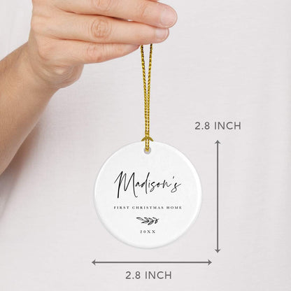 Andaz Press Personalized Adoption Round Ceramic Porcelain Christmas Tree Ornament Keepsake Collectible Gift, Madison's First Christmas Home 2024, Antique Handdrawn, 1-Pack