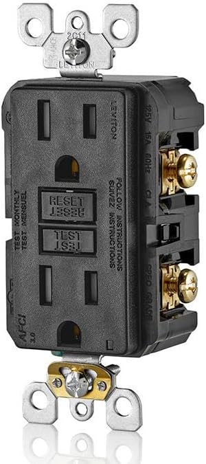 Leviton AFCI Outlet, 15 Amp, Self Test, Tamper-Resistant with LED Indicator Light, Protection from Electrical Fires, AFTR1-E, Black