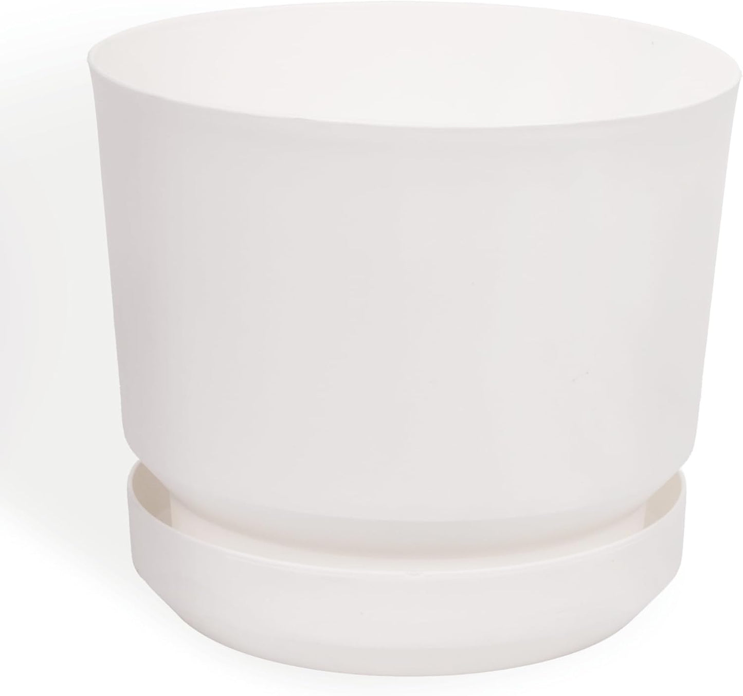 Elly Décor 10 inch Plastic Cylinder Planter Pot with Self-Watering Saucer and Drainage Hole,Lightweight & Extremely Durable, 10"x 10", White