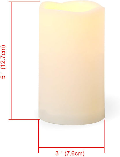 Waterproof Outdoor Battery Operated Flameless LED Pillar Candle with Timer Flickering Plastic Resin Electric Decorative Night Light Lantern Patio Garden Home Decor Party Wedding Decorations D3 xH5