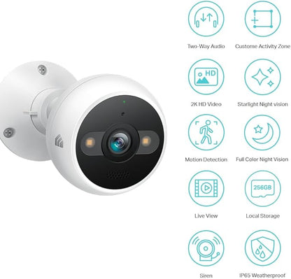 Kasa 2K+ Outdoor Wired Security Camera - Person/Motion Detection, 24/7 Recording, 2-Way Audio, Siren, Starlight Color Night Vision, Subscription-Free Local Storage or Optional Cloud, KC420WS