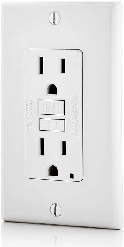 Leviton GFCI Outlet, 15 Amp, Self Test, Non Tamper-Resistant with LED Indicator Light, Protection from Electric Shock and Electrocution, GFNT1-W, White