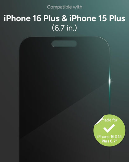 ZAGG Glass Elite Privacy Screen Protector for iPhone 16 Plus / 15 Plus - 2-Way Privacy Filter, Ultra-Strong Tempered Glass, 5X Stronger, InvisibleShield, Smudge-Free, Easy Install, Recycled Content