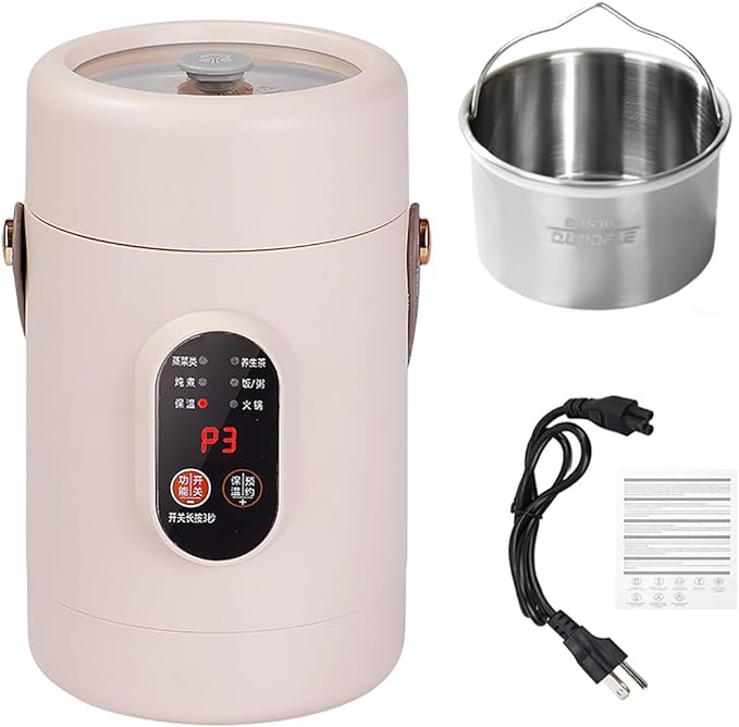 Multifunctional Health Pot, 500W Portable Mini Electric Cooker with Ceramic Glaze Inner & Steamer, Small Slow Cooker with 12-Hour Reservation, for Porridge, Rice, Soup & Steaming (1600ml-Pink)