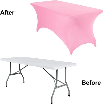 2Pack Spandex Waterproof Table Covers 6ft，Spandex 6ft Waterproof Table Cover for Party,Wedding, Banquet, and Events(Pink)