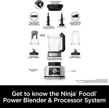 Ninja Blender For Kitchen | Food Processor Combo System | Smoothie Maker & Nutrient Extractor | 6 Functions for Bowls, Spreads, Dough, Shakes | 72-oz. Pitcher & To-Go Cups | Silver | SS351
